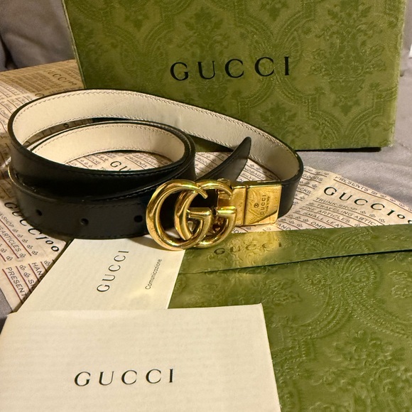 Gucci Black Leather Belt with Gold Buckle